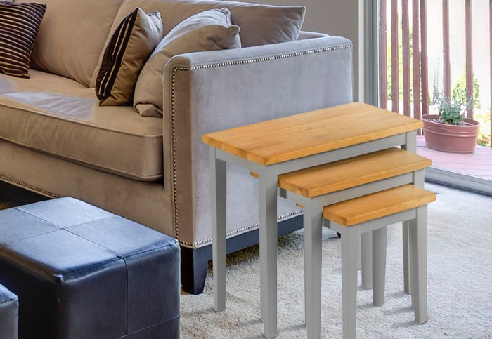OSD Solid Hardwood Grey and Oak Nest of Tables