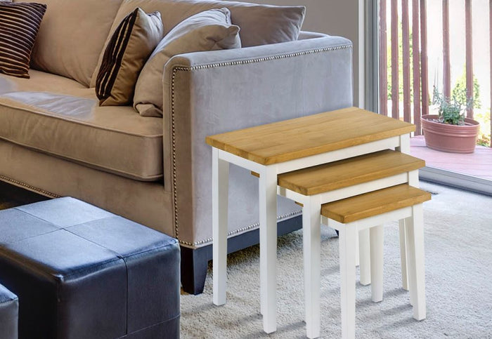 OSD Solid Hardwood White and Oak Nest of Tables