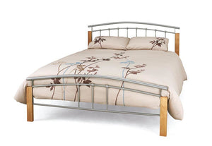 Serene Tetras White Beech & Black White Beech &Silver Metal Bed 3FT 4FT 4FT6 5FT (7016931393710)