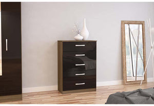 Lynx Walnut & Black Gloss Bedroom Furniture Wardrobe Chest Bedside by Birlea (6771742867630)