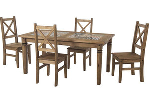 Seconique Salvador Distressed Waxed Pine Tile Top Table & 6 Chairs Dining Set (5719896031398)