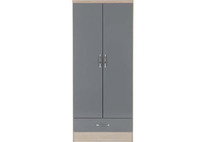 Seconique Nevada Grey, Oyster, Sonoma Oak and White 2 Door 1 Drawer Wardrobe (5762520842406)
