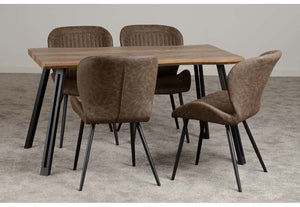 Seconique Quebec Wave Edge Medium Oak Effect/Black/Brown Faux Leather Dining Set (5719794942118)