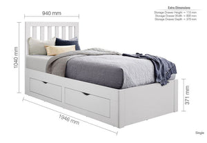 Birlea Appleby 4 Drawer Storage Frame White Wooden Bed 3FT Single (5544919072934)