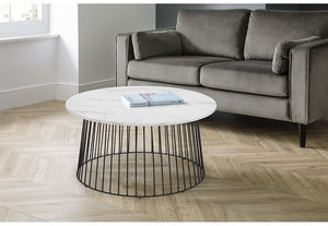 Julian Bowen Broadway White Marble Effect with Black Metal Coffee Table (5644578291878)