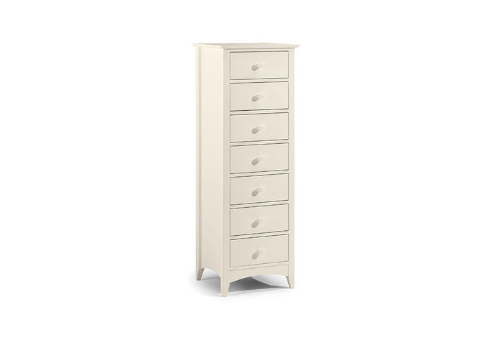 Julian Bowen Cameo Stone White Solid Pine 7 Drawer Tall Narrow Chest