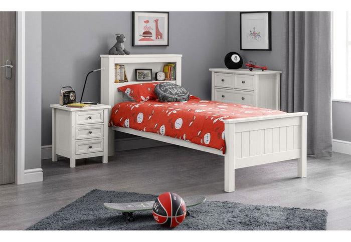 Julian Bowen Maine Surf White and Dove Grey Pine Bookcase Wooden Bed 3FT Single