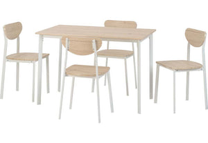 Seconique Riley White/Light Oak Effect Veneer Dining Set Table + 4 Chairs (5719857627302)