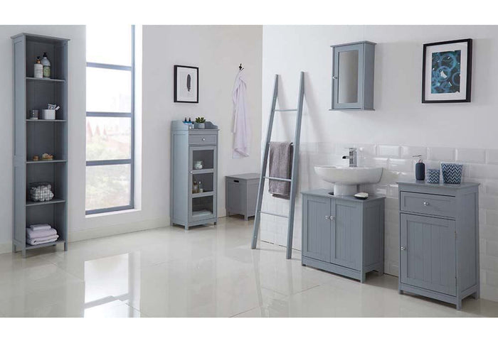 LPD Furniture Alaska White and Grey Wooden Wall Cabinet with Mirror
