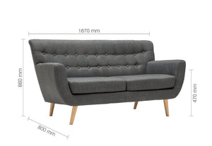 Birlea Loft Grey Buttoned Wing Back 3 Seater 2 Seater Upholstered Fabric Sofa (5600597901478)