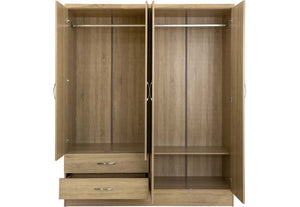 Seconique Nevada Grey, Oyster, Sonoma Oak & White 4 Door 2 Drw Mirrored Wardrobe (6541893009582)