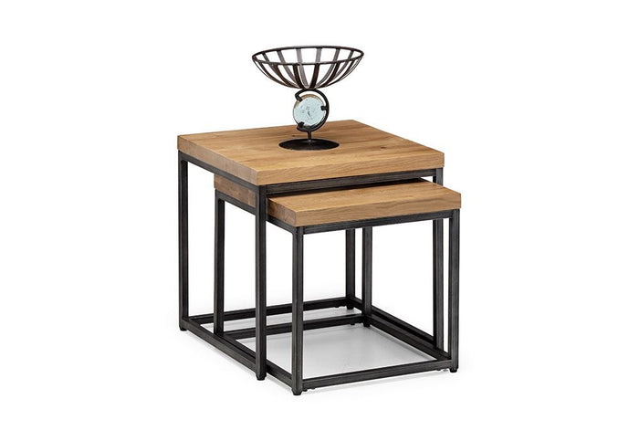 OSD Grantham Solid Oak & Gunmetal Nest of Tables