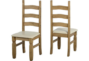Seconique Corona Distressed Waxed Pine/Cream and Brown Faux Leather Dining Chair (5780959330470)