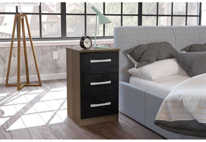 Birlea Lynx High Gloss 3 Drawer Bedside Table/ Nightstand/ Bedside Cabinet (5600283263142)
