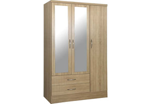 Seconique Nevada Grey, Oyster, Sonoma Oak & White 3 Door 2 Drw Mirrored Wardrobe (6541900710062)