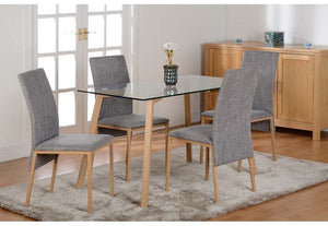 Seconique Morton Clear Glass/Oak Effect Veneer/Grey Fabric Dining Set (5719618224294)