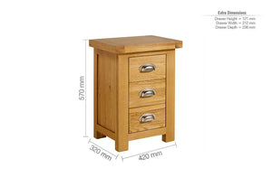 Birlea Woburn 3 Drw Bedside Table/ Nightstand/ Bedside Cabinet Oak/Oak Veneers (5600387137702)