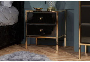 Birlea Fenwick Black Glass 2 Drawer Bedside Table/ Nightstand/ Bedside Cabinet (5595950022822)