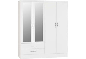 Seconique Nevada Grey, Oyster, Sonoma Oak & White 4 Door 2 Drw Mirrored Wardrobe (6541893009582)