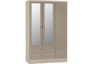 Seconique Nevada Grey, Oyster, Sonoma Oak & White 3 Door 2 Drw Mirrored Wardrobe (6541900710062)