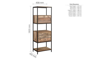 Birlea Urban Rustic Wood Effect with Black Metal Frame 3 Drawer Shelving Unit (5596244410534)
