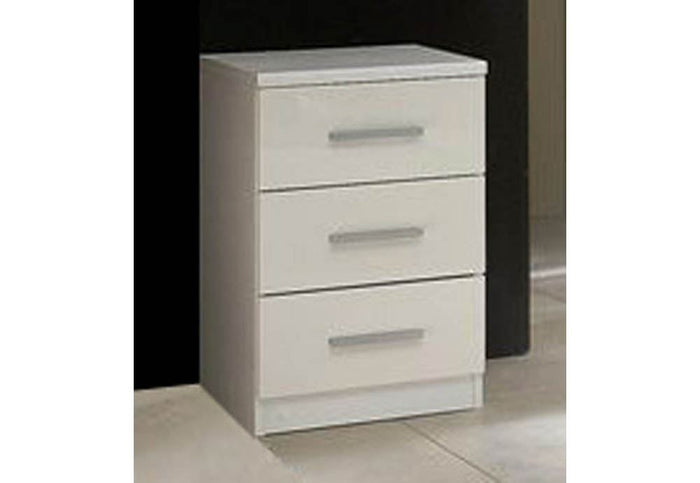OSD Dortmund Black White 3 Drw Bedside Table/ Nightstand/ Bedside Cabinet