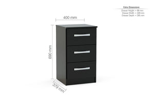 Birlea Lynx High Gloss 3 Drawer Bedside Table/ Nightstand/ Bedside Cabinet (5600283263142)