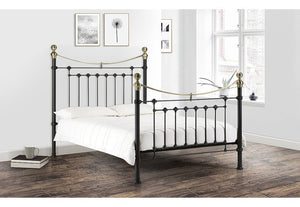 Julian Bowen Victoria Stone White Satin Black Metal Bed 4FT6 Double 5FT King (5740034916518)