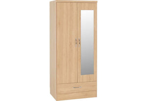 Seconique Nevada Grey, Oyster, Sonoma Oak & White 2 Door 1 Drw Mirrored Wardrobe (6541907427502)