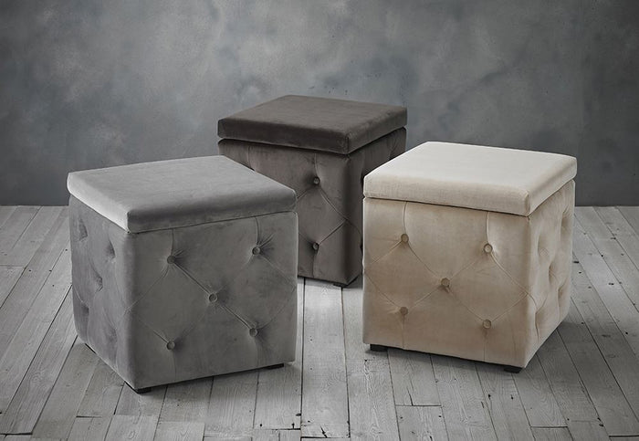 LPD Furniture Valentina Charcoal, Beige & Silver Fabric Storage Box