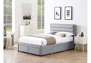 LPD Greenwich Grey Linen Upholstered Fabric Bed with 4 Drawers Double King Size (6164073021614)