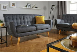Birlea Loft Grey Buttoned Wing Back 3 Seater 2 Seater Upholstered Fabric Sofa (5600597901478)