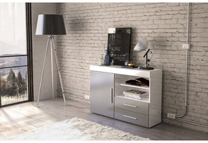 Birlea Edgeware Black Walnut &Black White White & Grey 1 Door 2 Drawer Sideboard (5600648724646)