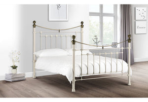 Julian Bowen Victoria Stone White Satin Black Metal Bed 4FT6 Double 5FT King (5740034916518)