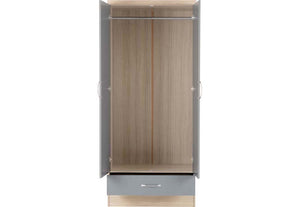 Seconique Nevada Grey, Oyster, Sonoma Oak and White 2 Door 1 Drawer Wardrobe (5762520842406)