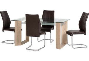 Seconique Milan Clear Glass Table and 6 Brown Faux Leather Chairs Dining Set (5719490658470)