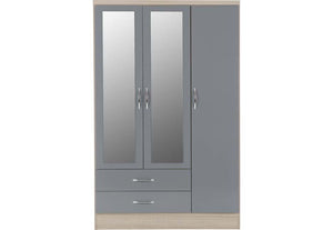 Seconique Nevada Grey, Oyster, Sonoma Oak & White 3 Door 2 Drw Mirrored Wardrobe (6541900710062)