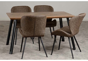 Seconique Quebec Straight Edge Medium Oak /Black/Brown Faux Leather Dining Set (5719773184166)