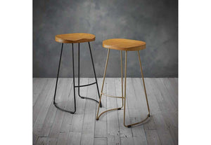 LPD Furniture Bailey Pine Wood Seat Black and Gold Leg Metal Bar Stools (6556871524526)