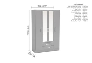 Birlea Lynx High Gloss 4 Door 2 Drawer with Mirror Wardrobe (5600549666982)