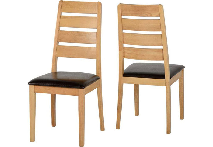 OSD Logan Oak Varnish/Brown Faux Leather Dining Chair (Set of 2)