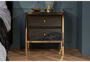 Birlea Fenwick Black Glass 2 Drawer Bedside Table/ Nightstand/ Bedside Cabinet (5595950022822)