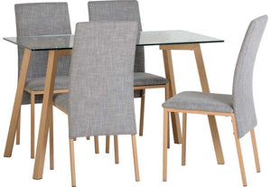 Seconique Morton Clear Glass/Oak Effect Veneer/Grey Fabric Dining Set (5719618224294)
