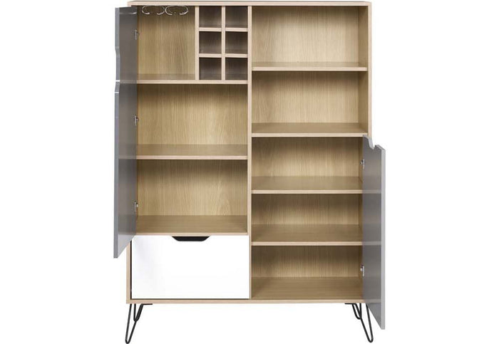 Seconique Bergen Oak Effect with White and Grey Tall Sideboard/Wine Rack