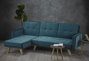 LPD Kitson Grey, Silver-Grey, Teal & Beige Velvet Fabric L Shaped Sofa Bed (6169604948142)