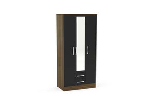 Lynx Walnut & Black Gloss Bedroom Furniture Wardrobe Chest Bedside by Birlea (6771742867630)