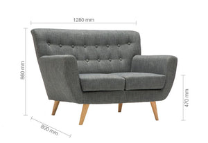 Birlea Loft Grey Buttoned Wing Back 3 Seater 2 Seater Upholstered Fabric Sofa (5600597901478)