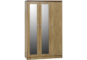Seconique Charles Oak Effect Veneer w/ Walnut Trim 3 Door All Hanging Wardrobe (5741033717926)