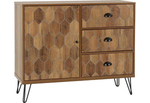 Seconique Ottawa Medium Oak Effect with Black 1 Door 3 Drawer Sideboard (5759165497510)