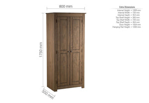 Birlea Santiago Solid Pine 2 Door Wardrobe and 3 Door Wardrobe (5600579977382)